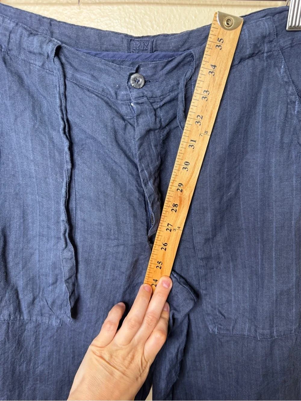 120% Lino Pants Women’s 48 Blue 100% Linen Crop Striped Relaxed Coastal Italian